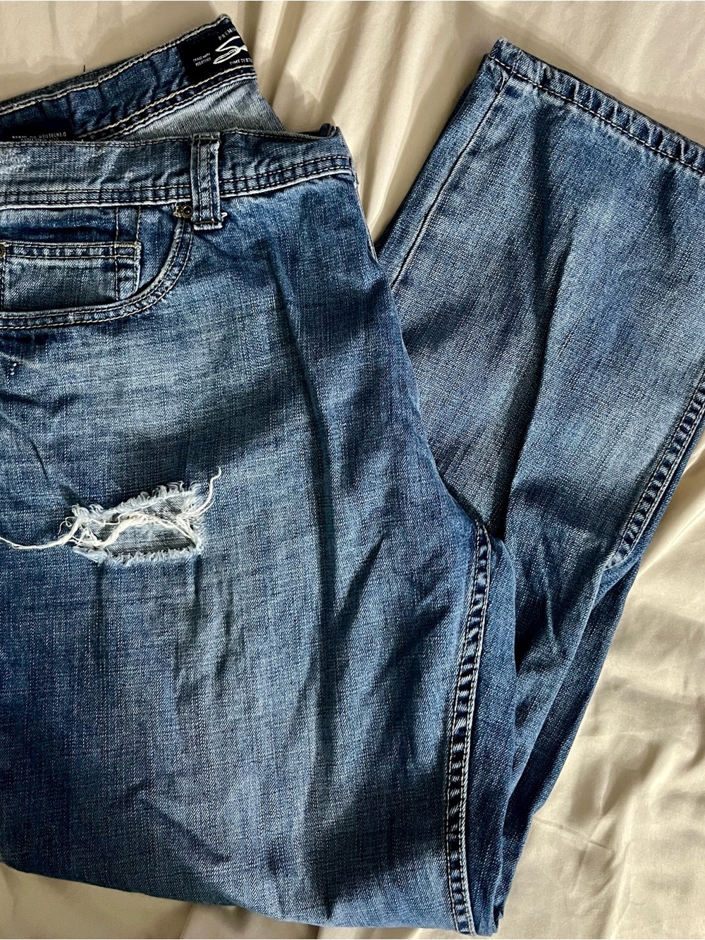 Seven7 Men's Distressed Relaxed Fit Blue Jeans